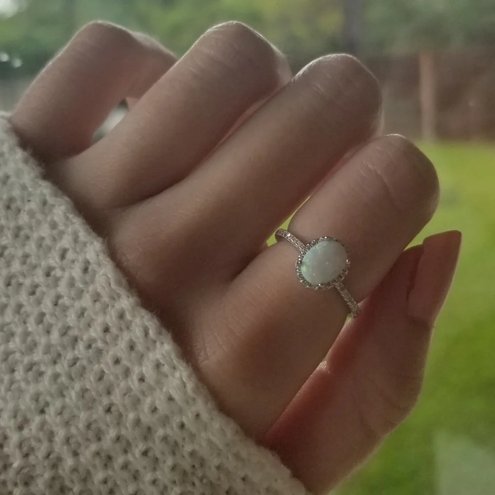 925 Sterling Silver White Opal Ring